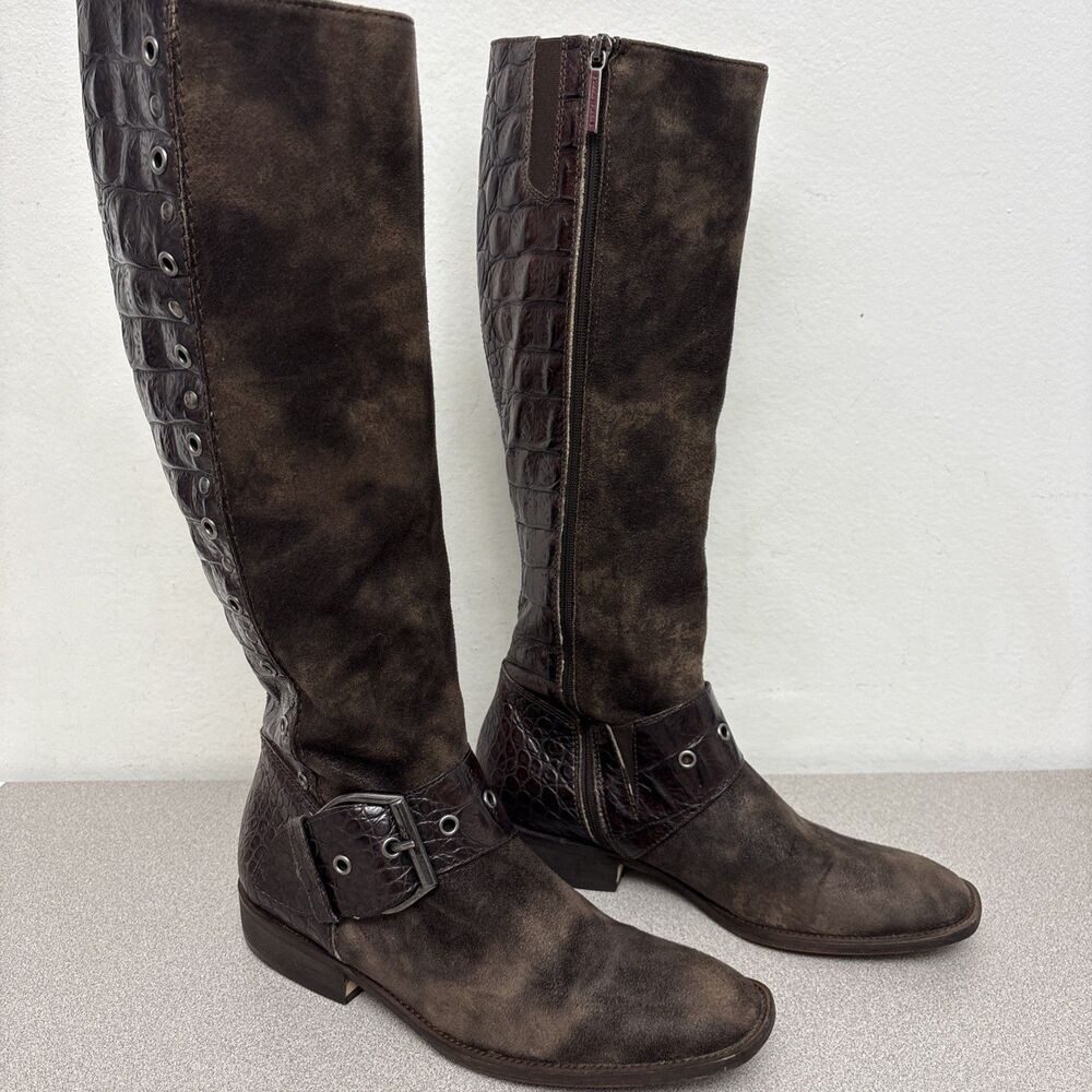 Donald J Pliner Gale Brown Alligator and Suede Knee High Boots, Women’s Size 7.5